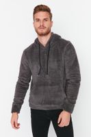 Trendyol Smoke Regular/Normal Cut Hooded Warm Plush Sweatshirt