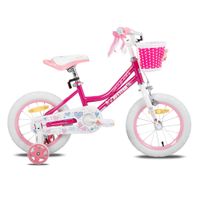 Dětské kolo Joystar Angel 14" s košíkem a kolečky • 91-119 cm růžová