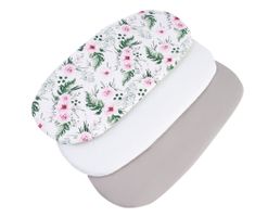 Medi Partners 3 – Pak – Fitted sheet for stroller – cotton – Flowers Pink – White – Gray