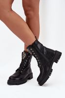 Boto Boty Pracovní S Bižuterní Dekorací Zateplené Eko Kožené Černé Miryssa