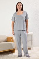 Trendyol Curve Gray Square Collar Camisole Knitted Pajama Set