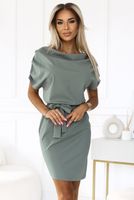 240-4 ROXI skirt from asymmetryczną spódnicą i paskiem - color OLIWKOWY