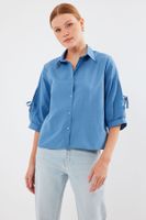 Bigdart 20246 Crop Shirt with Sleeve Detail - Indigo