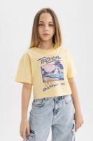 DEFACTO Girl's Crew Neck Printed Short Sleeve T-Shirt