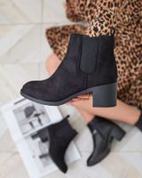 Resti Czarne eko-zamszowe botki damskie na słupku Nanhelyna