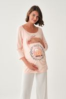 Dagi Pink Boat Neck Long Sleeve Maternity Cotton T-shirt