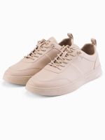 Ombre Men's monochromatic sports style shoes with stitching - beige