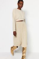 Trendyol Stone Midi Glitter Pleated Knit Skirt