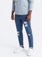 Ombre Washable men's TAPER FIT denim pants with rubbing - blue