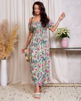 Resti Zielona sukienka damska midi w kwiaty