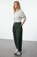 Trendyol Khaki Elastic Waist High Waist Barrel Trousers