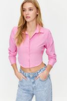 Trendyol Pink Crop Cotton Woven Back Detail Shirt