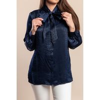 Plus Size Bluza S Mašnom, Tamnoplava