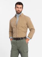 Ombre Men's REGILAR FIT cotton shirt with pocket - light brown