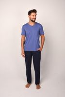 Men's Pyjamas Dallas, Short Sleeves, Long Pants - Blue/Navy Blue