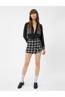 Koton Chiffon Shirt Houndstooth Patterned Tweed Pocket Detailed Long Sleeve Buttoned