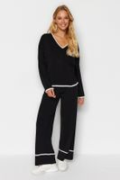 Trendyol Black Wide Pattern Hairy Yarn Garnished Knitwear Top-Bottom Set