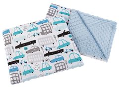 Medi Partners Quilt 55x75 + pillow 35x30 cotton + minky – Cars + blue minky
