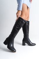 Capone Outfitters Oval Toe Side Zipper Crocodile Black Heeled Women's Boots