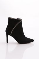 DGN M1112 Pointed Toe Thin Heeled Boots Black Suede