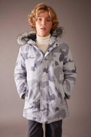 DEFACTO Boy's Water Repellent Jacket Coat Camouflage Patterned Hooded Removable Furry Plush Lining