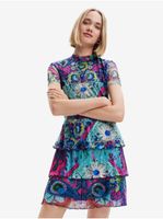 Blue women's patterned dress Desigual Exeter-Lacroix - Women's