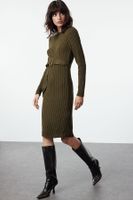 Trendyol Khaki Mini Knitted Belted Dress