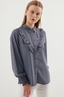 Bigdart 20223 Ruffled Long Sleeve Shirt - Gray