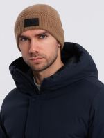 Ombre Men's knitted sweater weave cap with patch - light brown