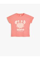 Koton T-Shirt Crab Print Detailed Short Sleeve Crew Neck