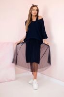 Kesi Włoski Pleated dress with an openwork sweater navy blue