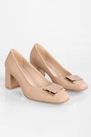 Shoeberry Women's Lorenzo Nude Skin Buckle Heel Shoes