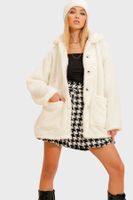 Trend Alaçatı Stili Women's Ecru Double Pocket Front Buttoned Oversize Unlined Plush Jacket