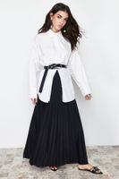 Trendyol Black Pleated Knitted Long Skirt