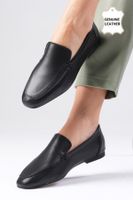 Mio Gusto Aria Genuine Leather Black Color Flat Toe Women's Loafer Shoes