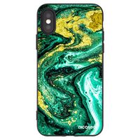 Silikónový čierny obal pre Apple iPhone X/XS - Green Gold