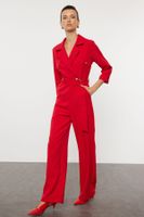 Trendyol Red Belted Double Breasted Long Woven Jumpsuit