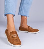 marka niezdefiniowana Brown suede loafers with rhinestones Minilla