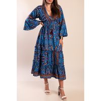 Langes Kleid Mit Print, Blau