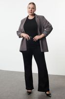 Trendyol Curve Anthracite Zebra Patterned Lined Woven Plus Size Jacket