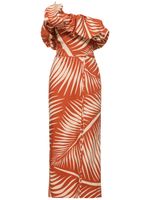 Printed Poplin One-shoulder Midi Dress
