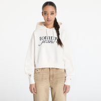 Bluza Tommy Jeans Relaxed Cropped Script Hoodie White L
