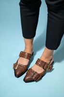 LuviShoes Paloma Brown Skin Gold Buckle Women's Sandals