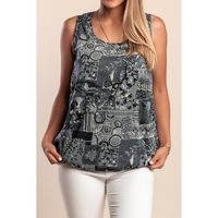 Bedrucktes Baumwolltop, Grau