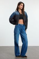 Trendyol Indigo Cargo Pocket High Waist Wide Leg Jeans