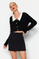 Trendyol Black Super Crop Shirt Collar Knitwear Cardigan