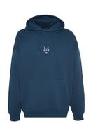 Trendyol Indigo Regular/Normal Cut Hooded Fleece/Warm Wolf Embroidered Sweatshirt