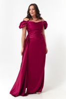 Lafaba Women's Damson Boat Neck Tailed Long Satin Evening Dress & Prom Dress