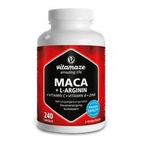 Vitamaze Maca Kapseln hochdosiert 4000 mg + L-Arginin + Vitamine + Zink, 240 Kapseln mit 4000 mg Pulver aus der Maca Wurzel für 2 Monate | Sensilab