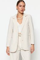 Trendyol Ecru Woven Linen Look Lined Blazer Jacket